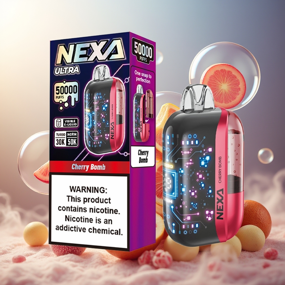 Partihandel Sverige NEXA Ultra 50000 Puffs 20ml 800mAh 5% Nikotin Körsbär Typ-C Laddning 3D Skärm