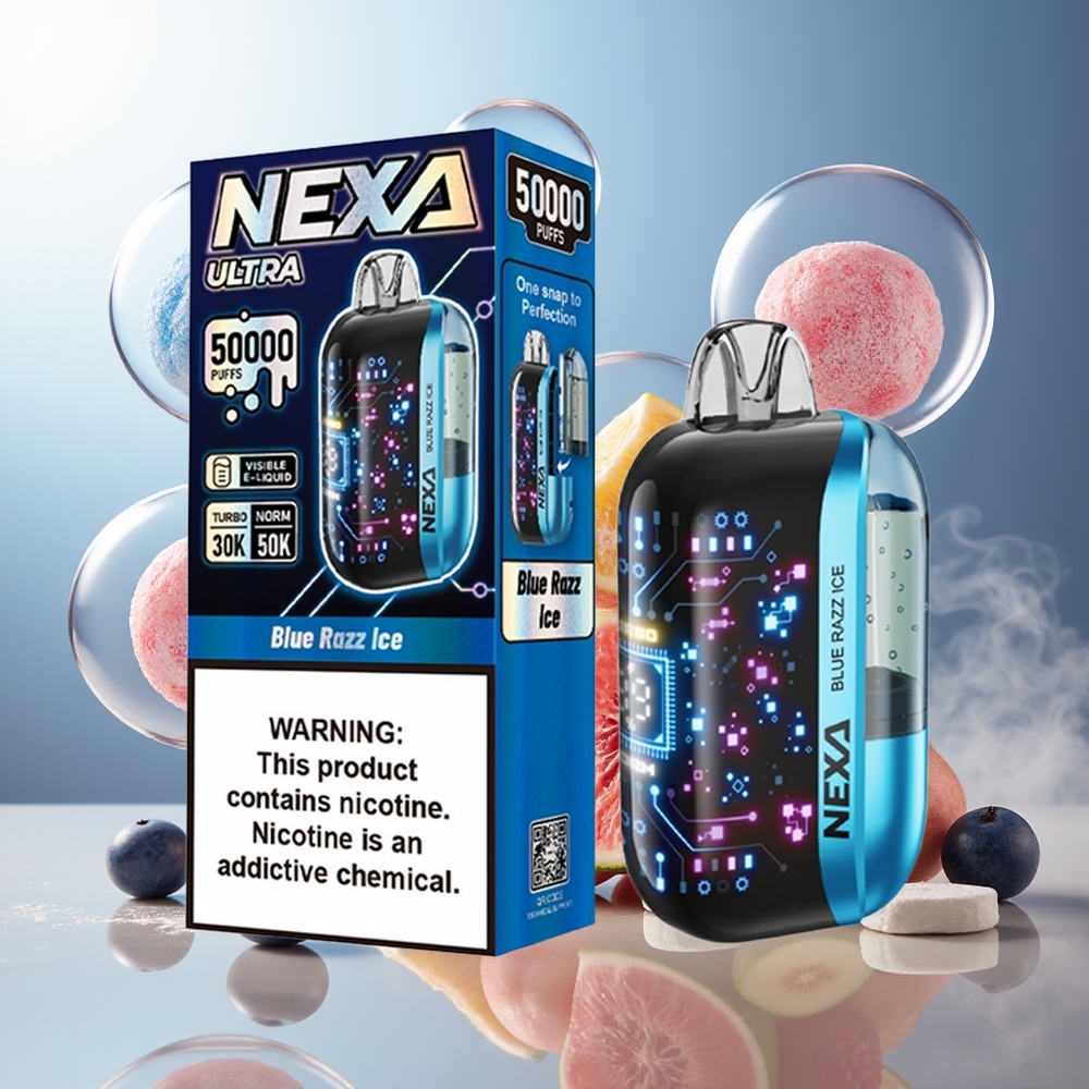 Partihandel Sverige NEXA Ultra 50000 Puffs Blå Hallon Is 20ml 800mAh 5% 0.9ohm
