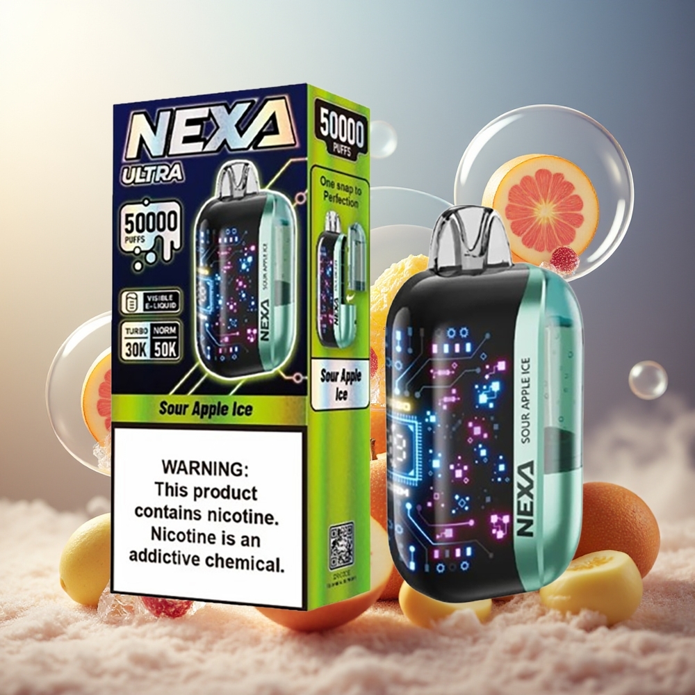 Partihandel Sverige NEXA Ultra 50000 Puffs Suräpple Is 20ml 800mAh 5% 0.9ohm Typ-C