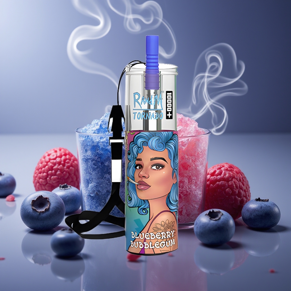 Partihandel Sverige RandM Fumot Original Tornado 10000 Plus 20ml Blåbär Bubblegum Mesh Coil RGB