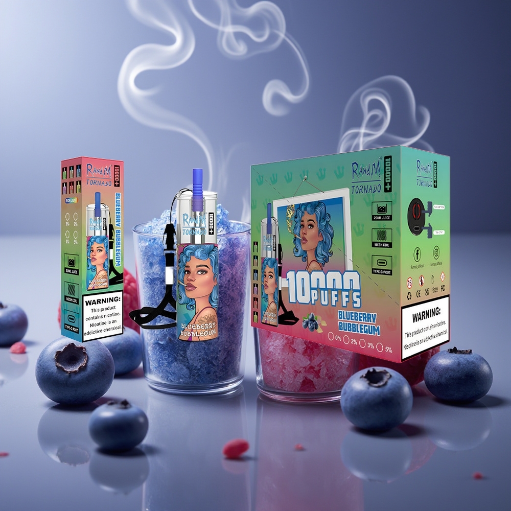 Partihandel Sverige RandM Fumot Original Tornado 10000 Plus 20ml Blåbär Bubblegum Mesh Coil RGB