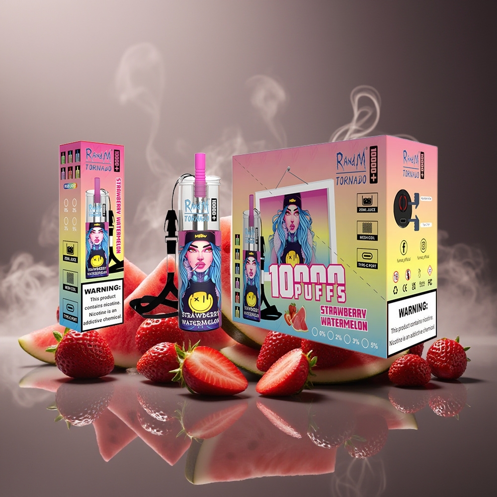 Partihandel Sverige RandM Fumot Original Tornado 10000 Plus Disposable Vape Jordgubb Vattenmelon 20ml Mesh RGB Typ-C
