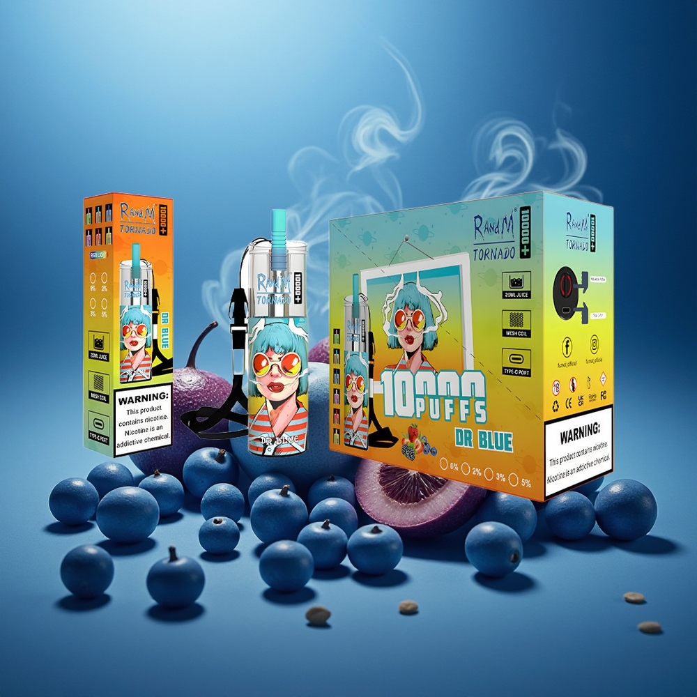 Partihandel Sverige RandM Fumot Original Tornado 10000 Plus Engångs Vape Dr Blå 20ml Mesh RGB Typ-C