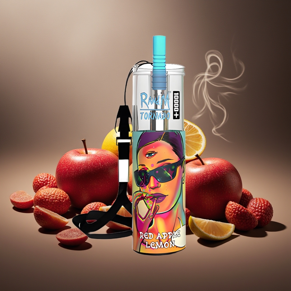 Partihandel Sverige RandM Fumot Original Tornado 10000 Plus Engångs Vape Röd Äpple Citron Mesh RGB Type-C