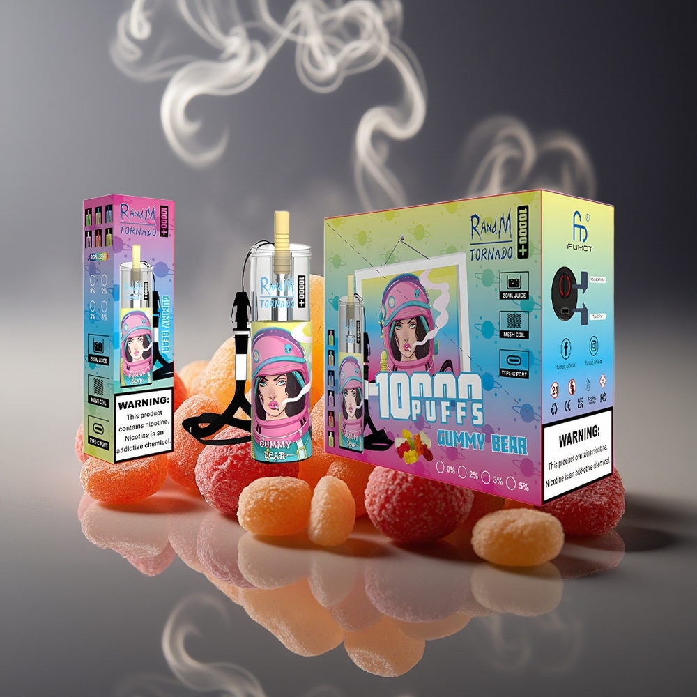 Partihandel Sverige RandM Fumot Original Tornado 10000 Plus Engångsvape Hallon 20ml Mesh RGB Typ-C