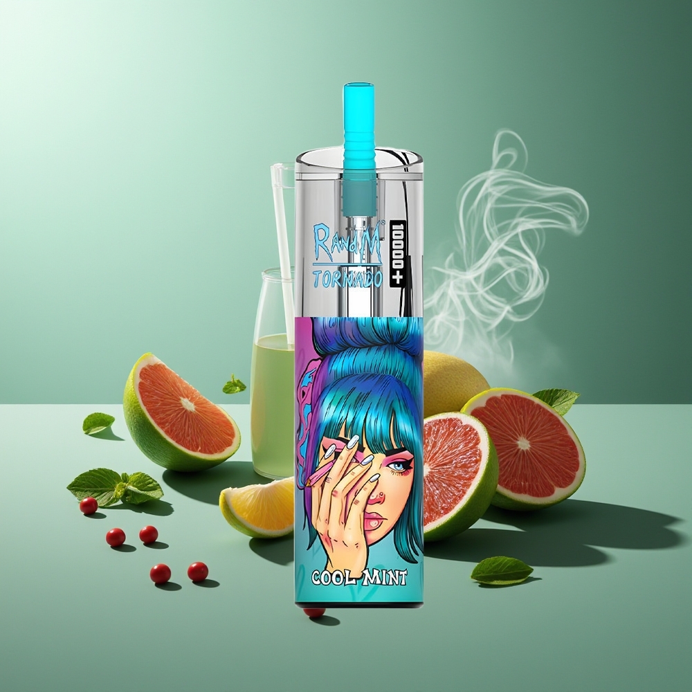 Partihandel Sverige RandM Fumot Original Tornado 10000 Plus Engångsvape Kylmynta 20ml Mesh RGB Type-C