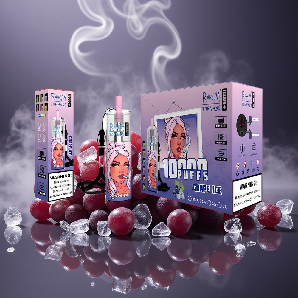 Partihandel Sverige RandM Fumot Original Tornado 10000 Plus Engångsvape Vinterns Gra 20ml Mesh RGB Type-C