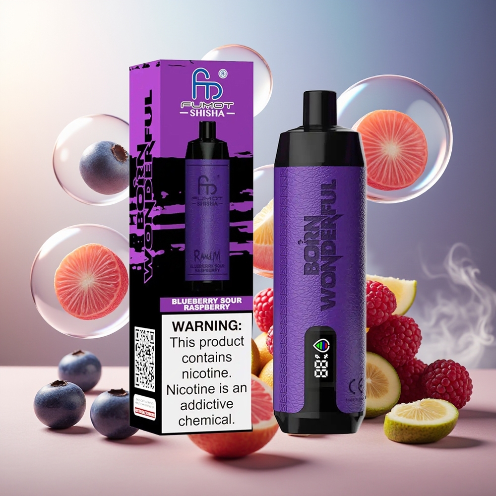 Partihandel Sverige RandM Fumot Shisha 10000 Puffs 18ml Blåbär Sur Hallon Typ-C 850mAh
