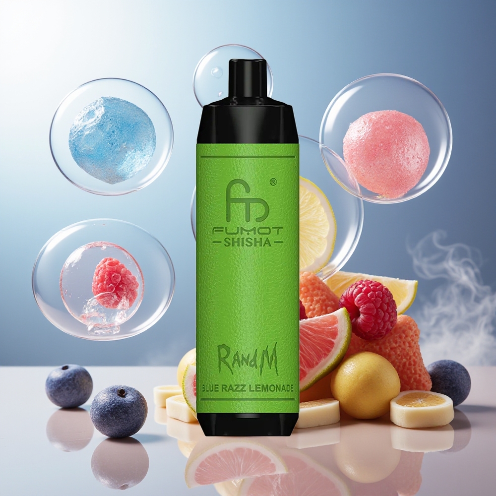 Partihandel Sverige RandM Fumot Shisha 10000 Puffs Blå Hallon Lemonad 18ml 850mAh Typ-C