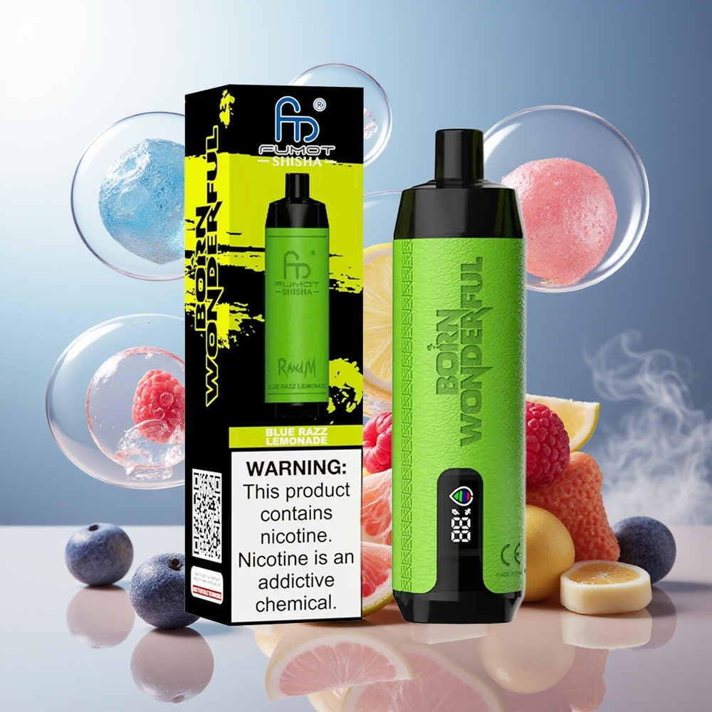 Partihandel Sverige RandM Fumot Shisha 10000 Puffs Blå Hallon Lemonad 18ml 850mAh Typ-C