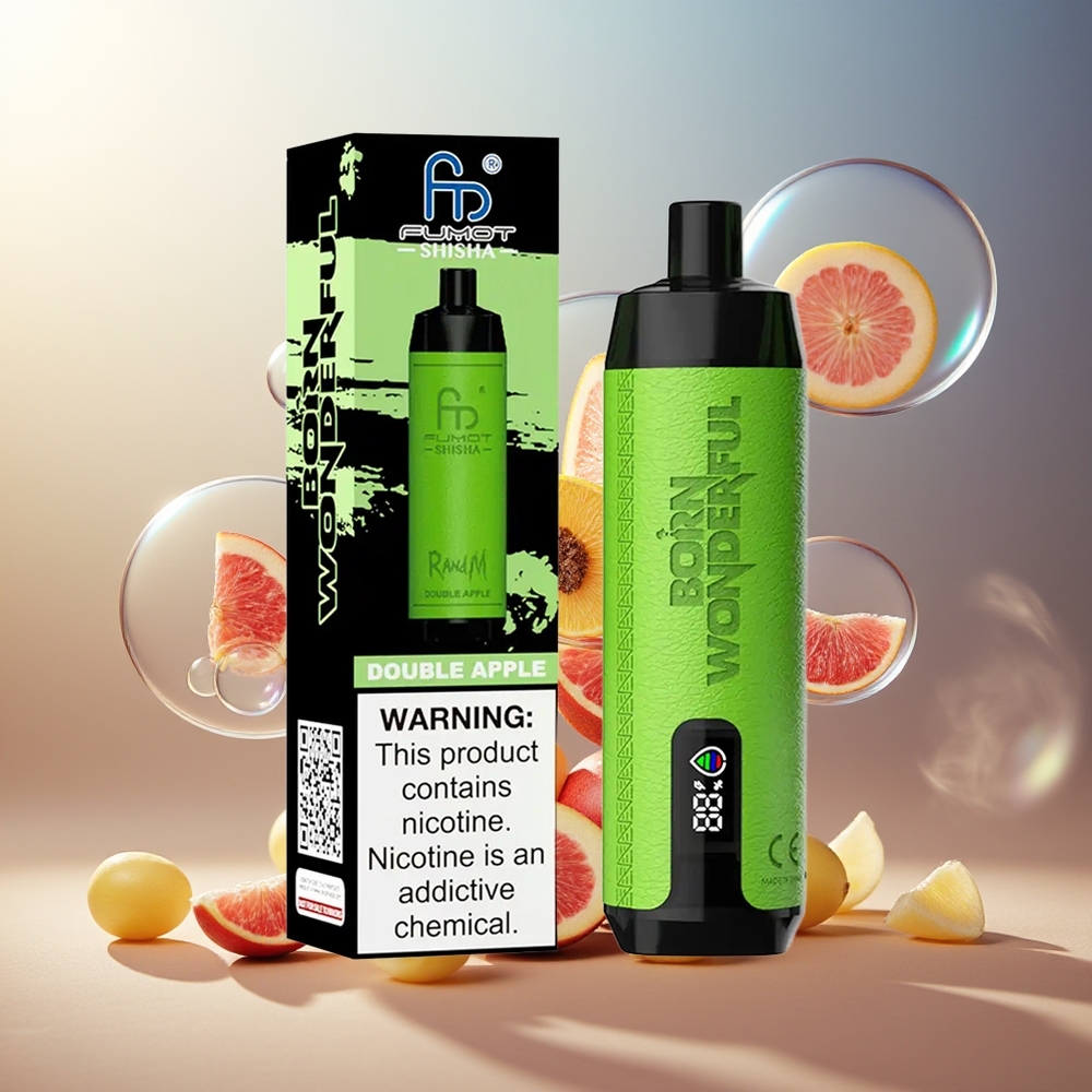 Partihandel Sverige RandM Fumot Shisha 10000 Puffs Engångsvape Dubbel Äpple LED 18ml 850mAh Type-C
