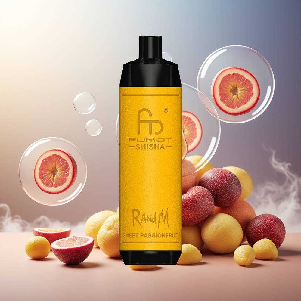 Partihandel Sverige RandM Fumot Shisha 10000 Puffs Söt Passionsfrukt 18ml Typ-C 850mAh