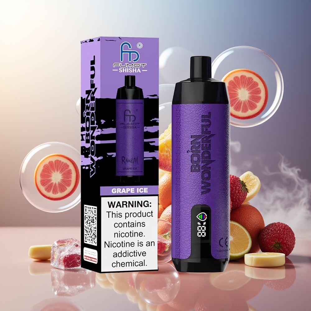 Partihandel Sverige RandM Fumot Shisha 10000 Puffs Vindruvis Is LED 18ml Type-C