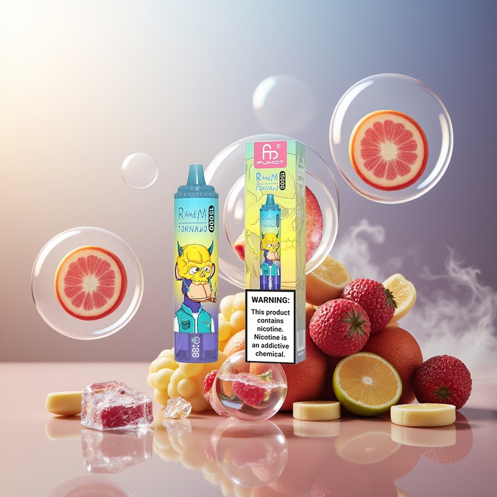 Partihandel Sverige RandM Fumot Tornado 15000 Puffs 25ml 850mAh USB-C LCD Grape Is