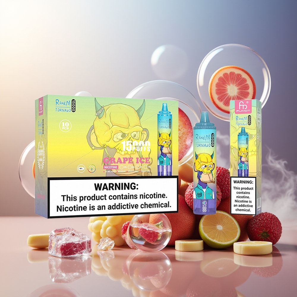 Partihandel Sverige RandM Fumot Tornado 15000 Puffs 25ml 850mAh USB-C LCD Grape Is