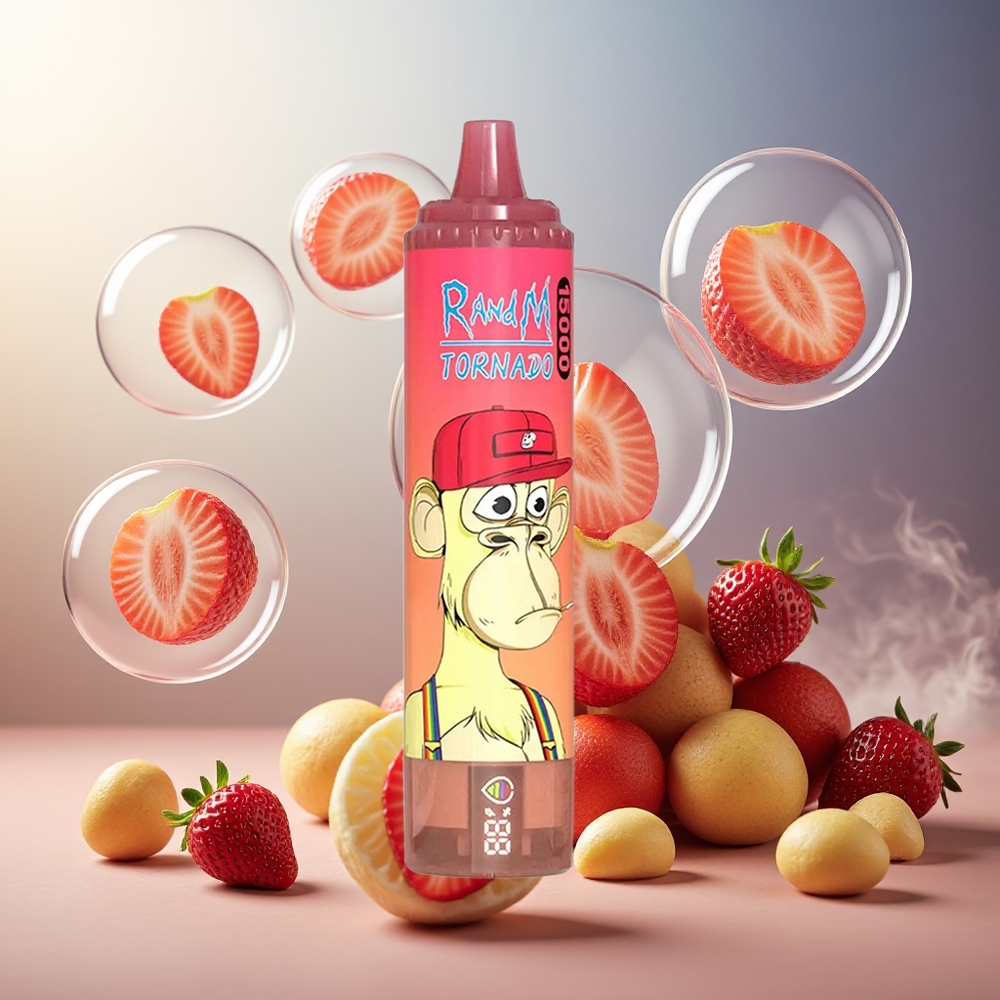 Partihandel Sverige RandM Fumot Tornado 15000 Puffs 25ml Jordgubb Red Bull Mesh LCD