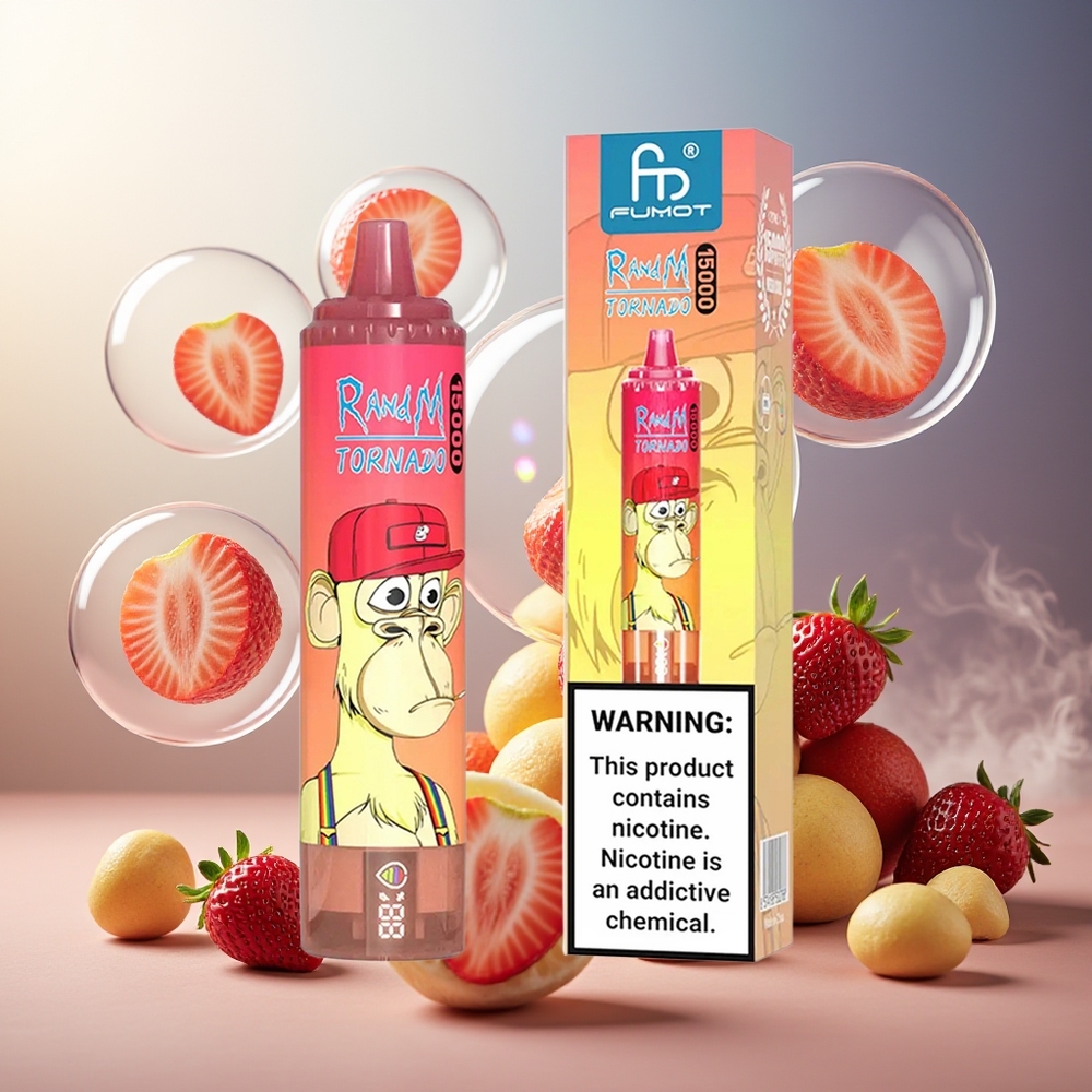 Partihandel Sverige RandM Fumot Tornado 15000 Puffs 25ml Jordgubb Red Bull Mesh LCD
