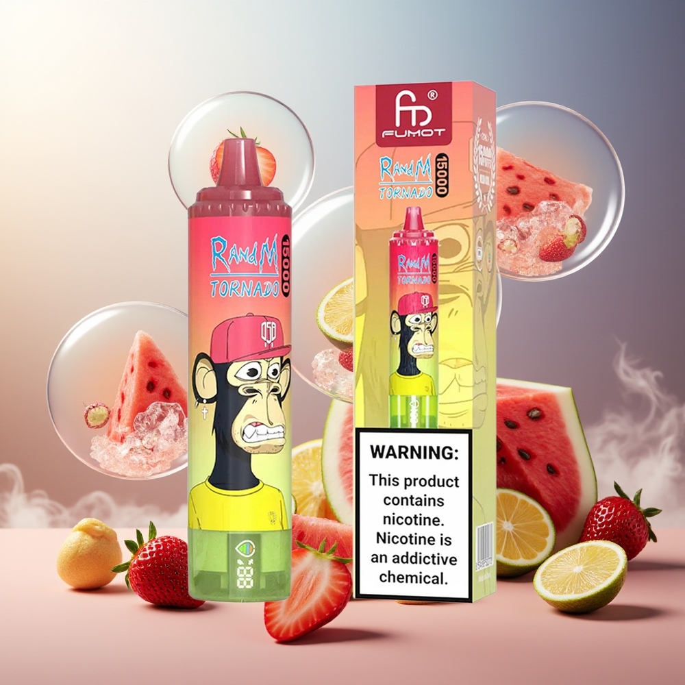 Partihandel Sverige RandM Fumot Tornado 15000 Puffs 25ml Jordgubb Vattenmelon Lemonad Mesh LCD Typ-C