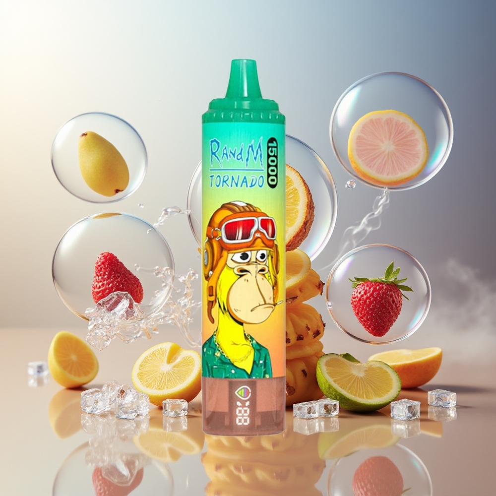 Partihandel Sverige RandM Fumot Tornado 15000 Puffs Ananas Is 25ml 850mAh Mesh LCD Typ-C
