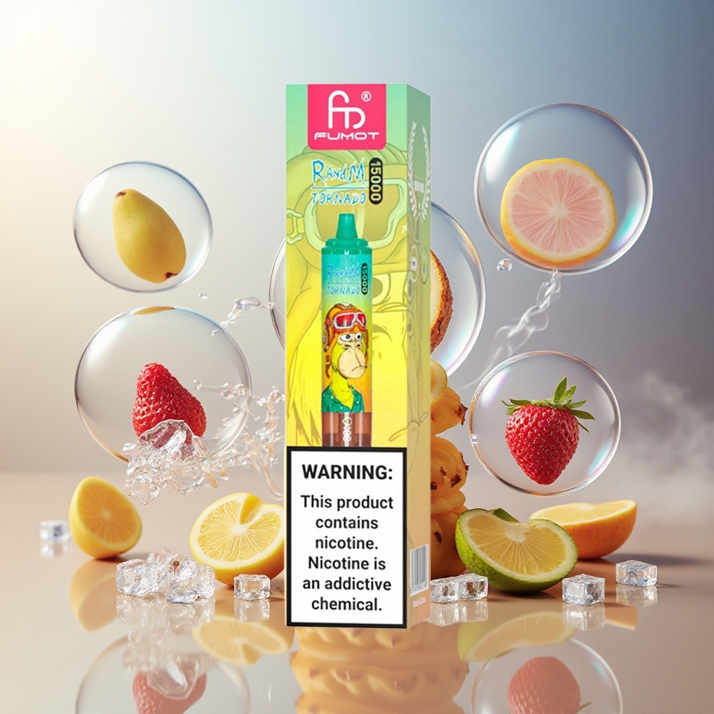 Partihandel Sverige RandM Fumot Tornado 15000 Puffs Ananas Is 25ml 850mAh Mesh LCD Typ-C