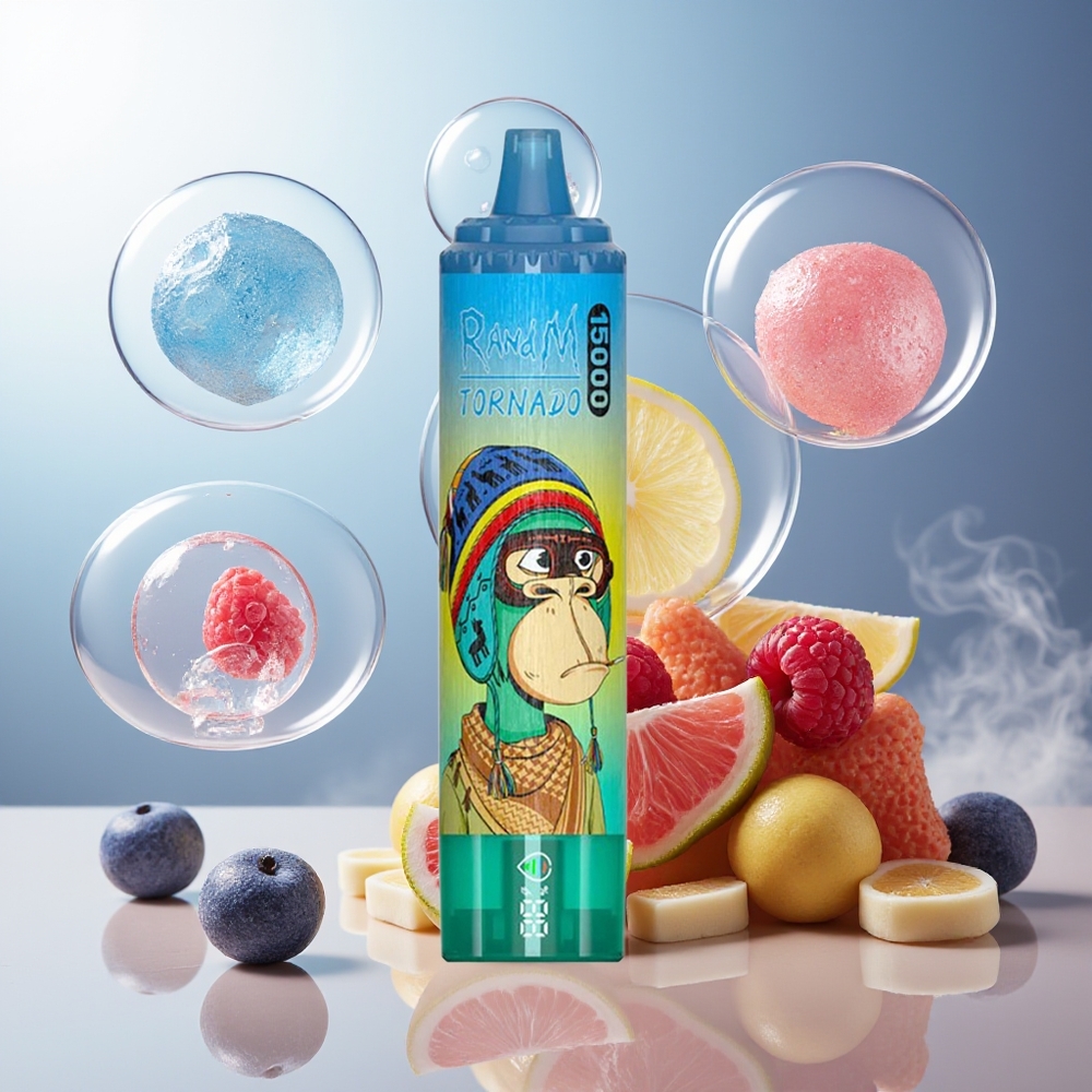 Partihandel Sverige RandM Fumot Tornado 15000 Puffs Blå Hallon Lemonad 25ml 850mAh Mesh LCD Typ-C
