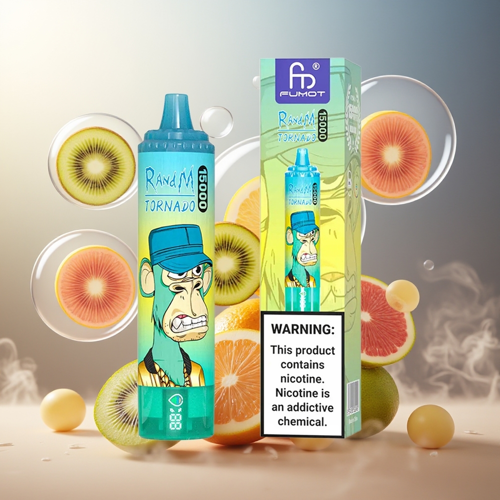 Partihandel Sverige RandM Fumot Tornado 15000 Puffs LCD Typ-C 25ml Kiwi Passionfrukt Guava