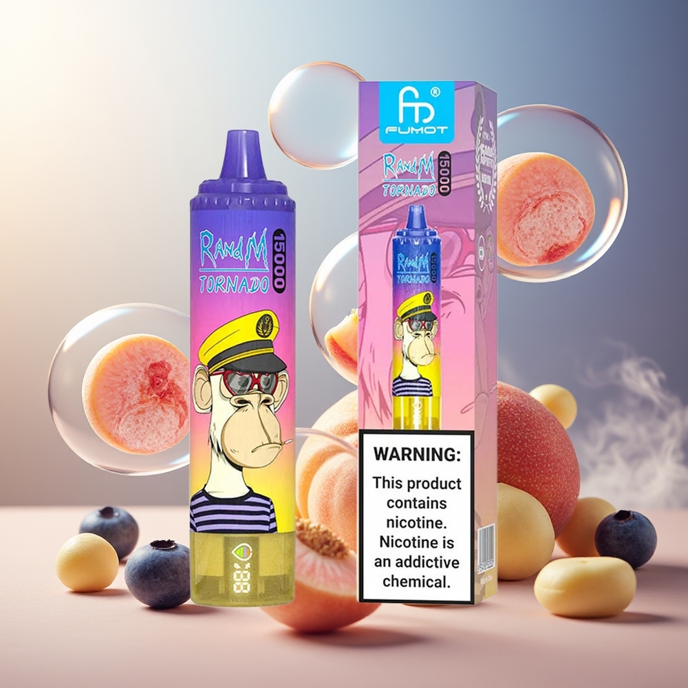 Partihandel Sverige RandM Fumot Tornado 15000 Puffs Persika Blåbär Godis 25ml 850mAh Mesh Coil