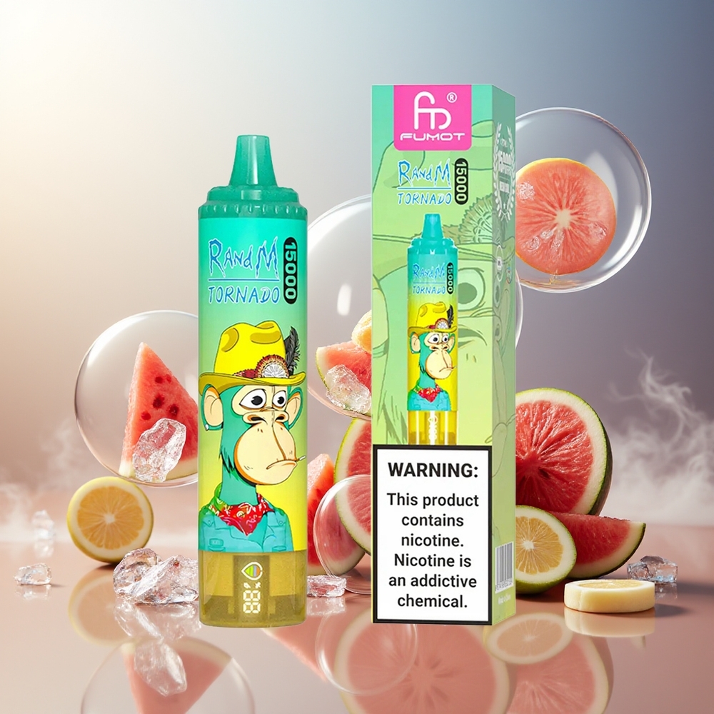 Partihandel Sverige RandM Fumot Tornado 15000 Puffs Vattenmelon Is 25ml 850mAh Mesh LCD