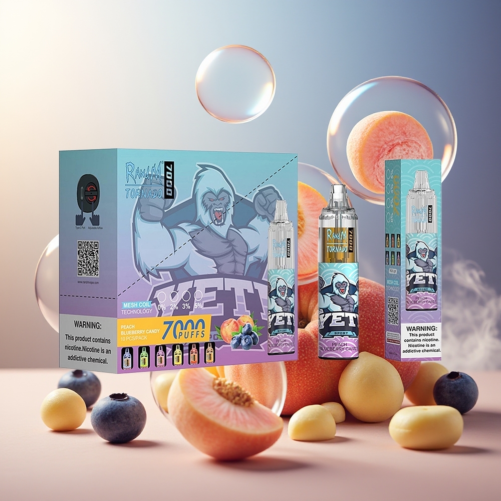 Partihandel Sverige RandM Fumot Tornado 7000 14ML Mesh Coil Peach Blåbär Candy