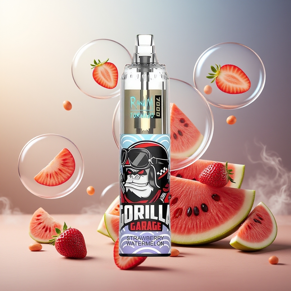 Partihandel Sverige RandM Fumot Tornado 7000 14ML Mesh Jordgubb Vattenmelon RGB Luftjusterbar