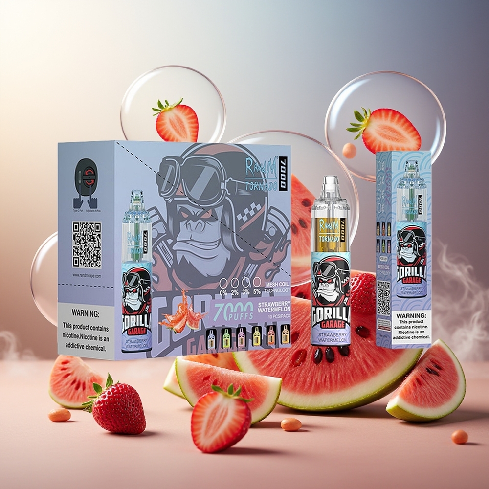Partihandel Sverige RandM Fumot Tornado 7000 14ML Mesh Jordgubb Vattenmelon RGB Luftjusterbar