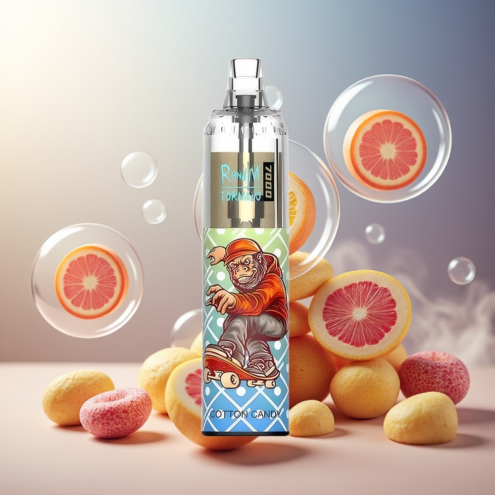 Partihandel Sverige RandM Fumot Tornado 7000 Engångs Vape Bomullsgodis 14ML Mesh Typ-C RGB Luftjusterbar