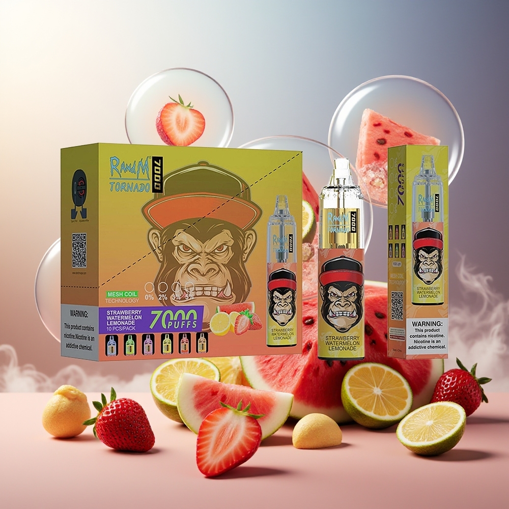 Partihandel Sverige RandM Fumot Tornado 7000 Jordgubb Vattenmelon Lemonade 14ML Mesh Coil RGB
