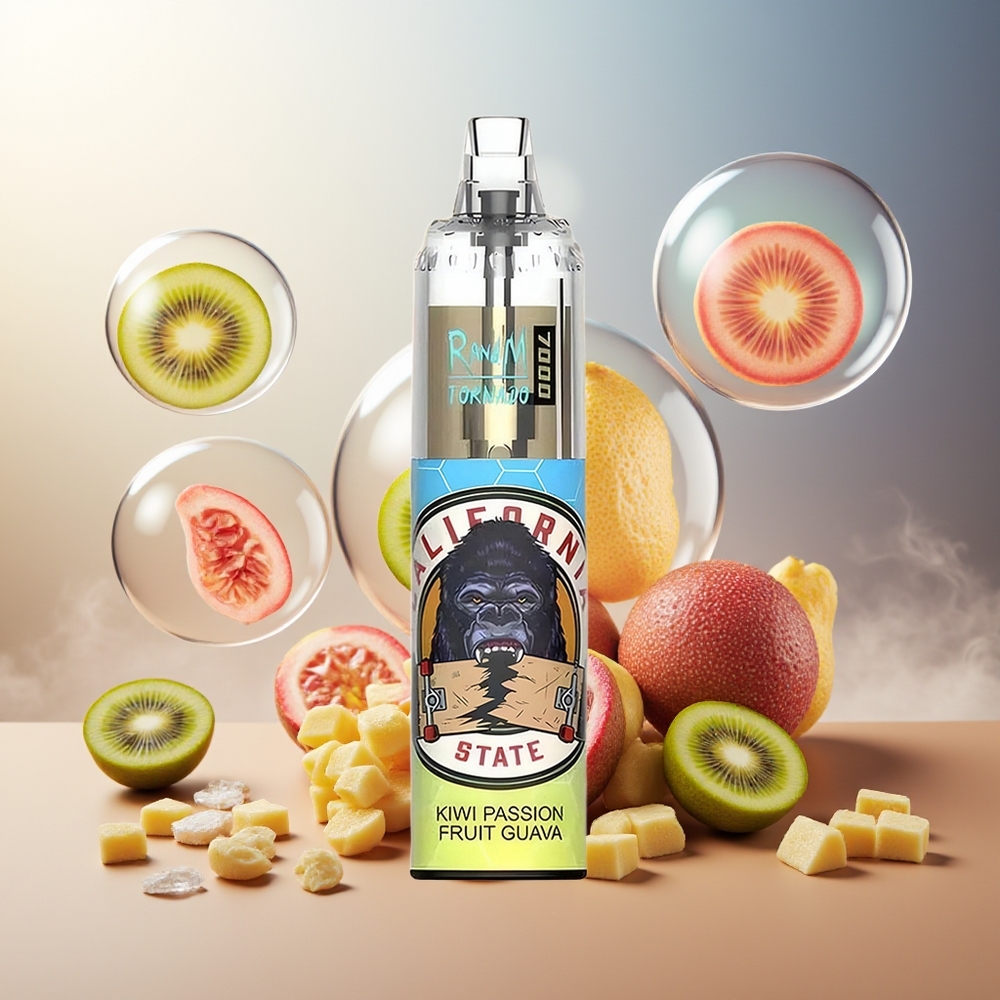 Partihandel Sverige RandM Fumot Tornado 7000 Kiwi Passionfrukt Guava 14ML Mesh Typ-C RGB Luftinställning