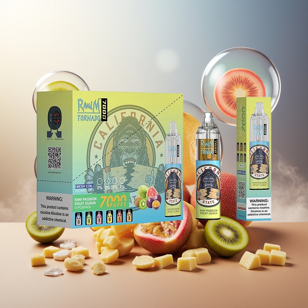 Partihandel Sverige RandM Fumot Tornado 7000 Kiwi Passionfrukt Guava 14ML Mesh Typ-C RGB Luftinställning