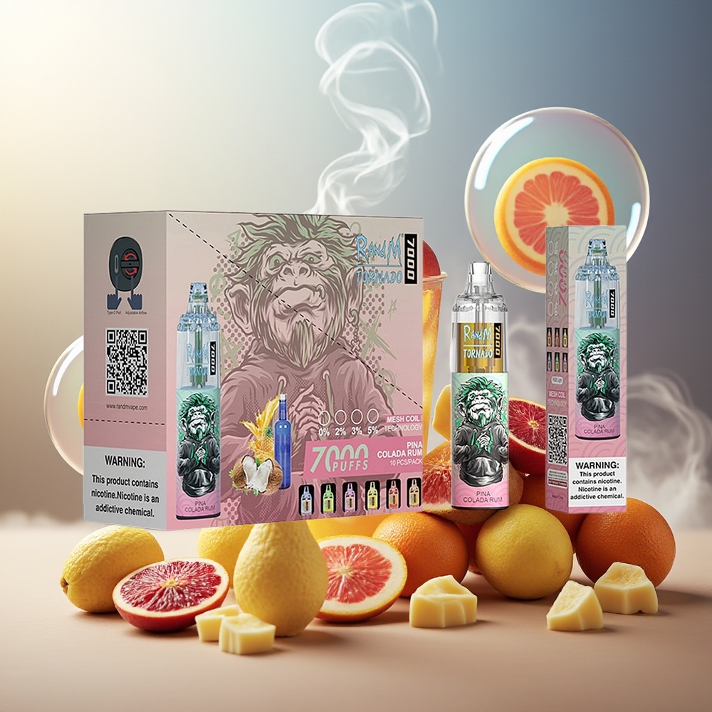 Partihandel Sverige RandM Fumot Tornado 7000 Puffs 14ML Mesh Coil Pina Colada Rom