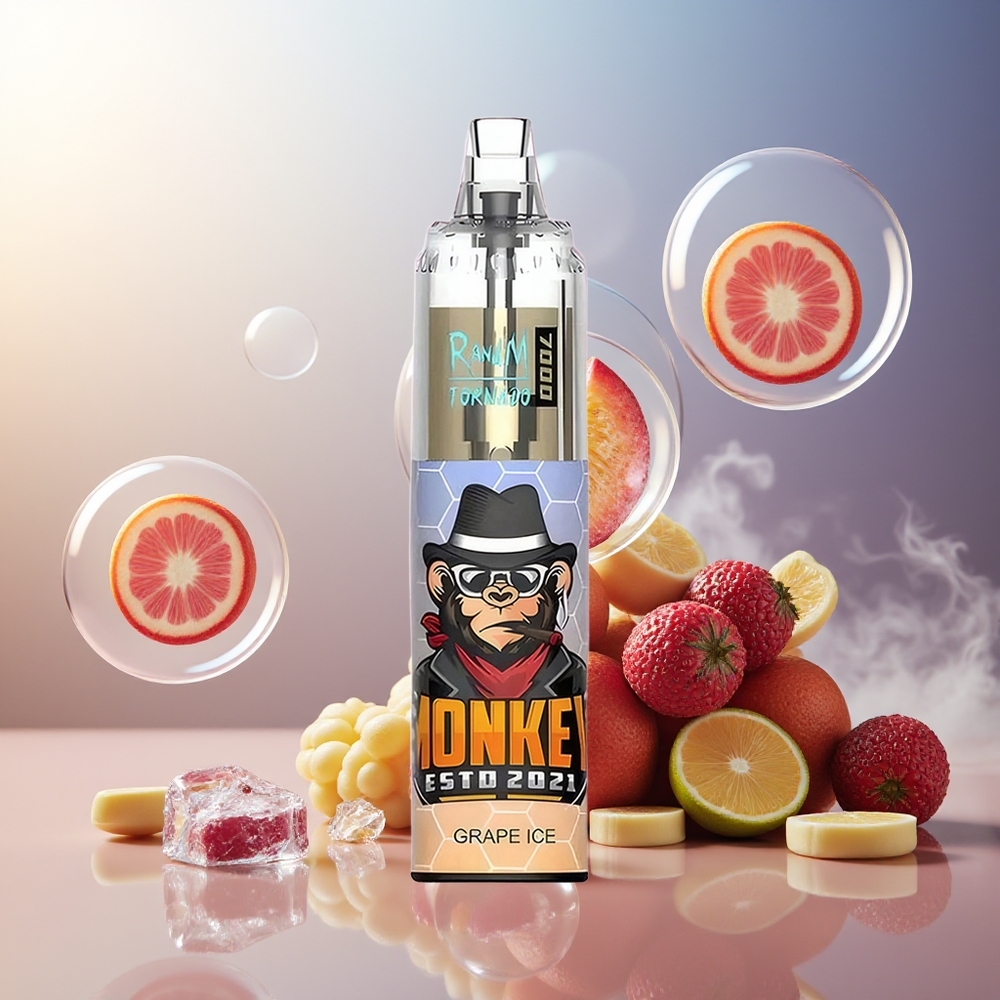 Partihandel Sverige RandM Fumot Tornado 7000 Puffs 14ML Mesh Coil RGB Ljus Grape Is