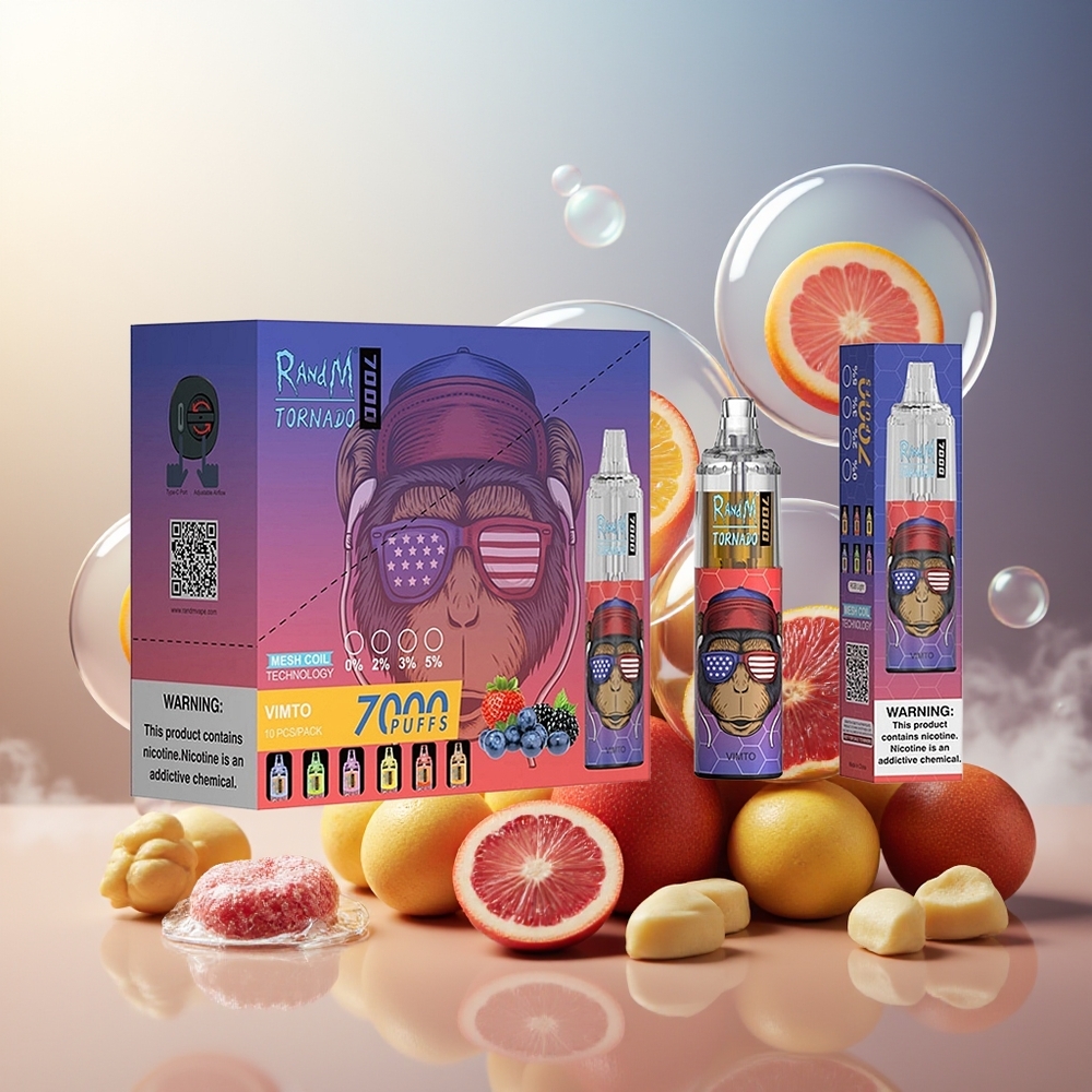 Partihandel Sverige RandM Fumot Tornado 7000 Puffs 14ML Mesh Coil RGB Vimto