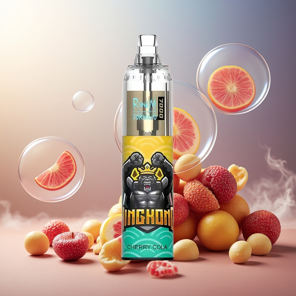 Partihandel Sverige RandM Fumot Tornado 7000 Puffs 14ML Mesh Coil Typ-C Ljus Cherry Cola