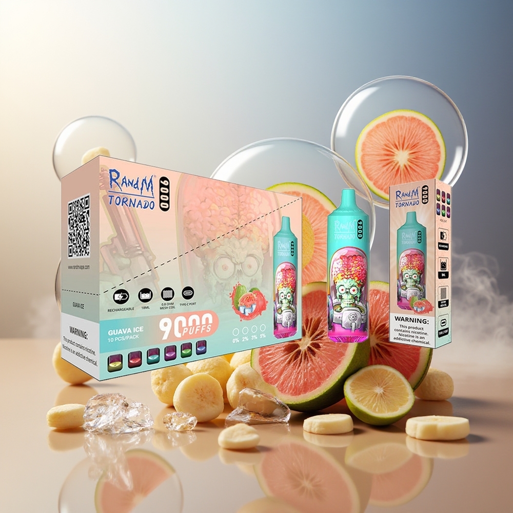 Partihandel Sverige RandM Fumot Tornado 9000 Andnings 850 mAh Laddningsbar 18 mL Nätspole Guajais