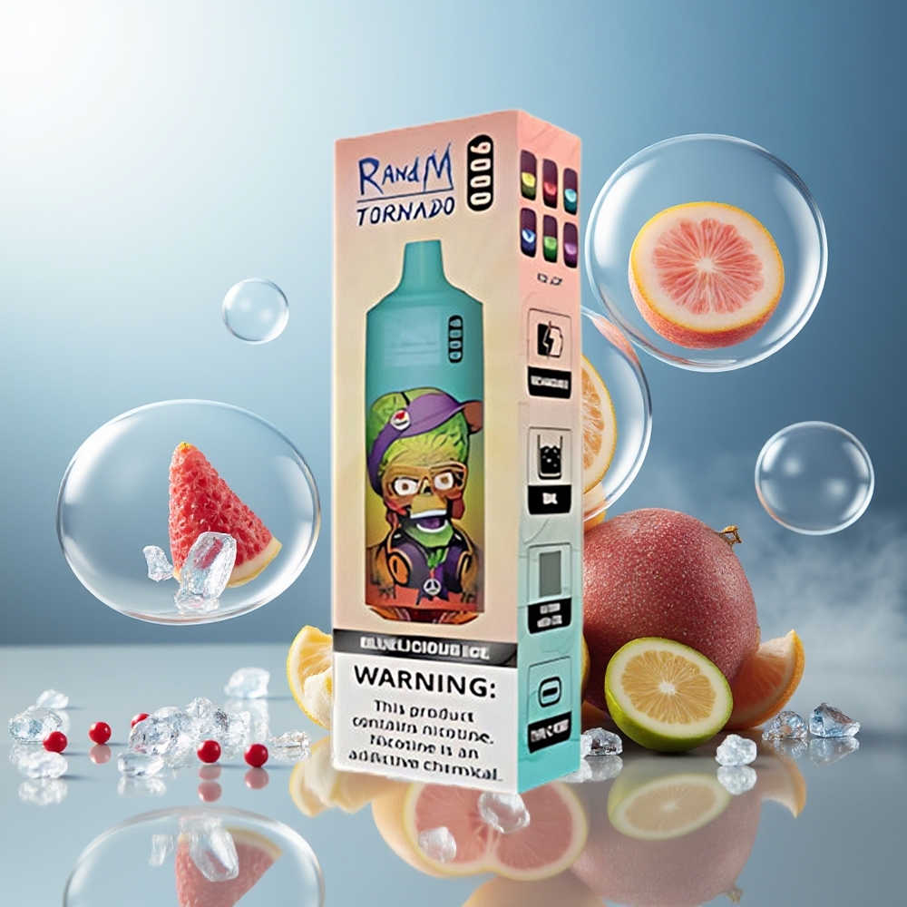Partihandel Sverige RandM Fumot Tornado 9000 Puffs 18mL Blåis Mesh Coil RGB Display