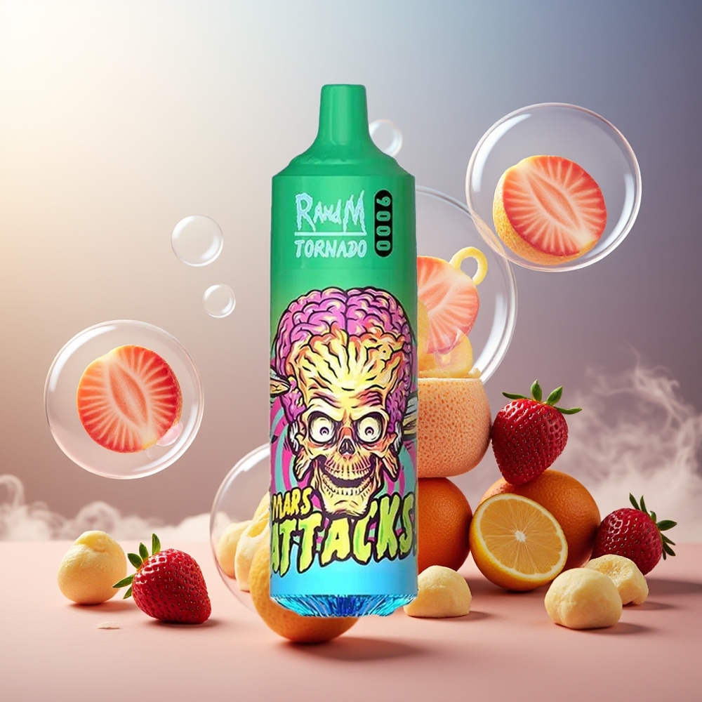 Partihandel Sverige RandM Fumot Tornado 9000 Puffs 18mL Jordgubb Lemonad Mesh Coil RGB Display