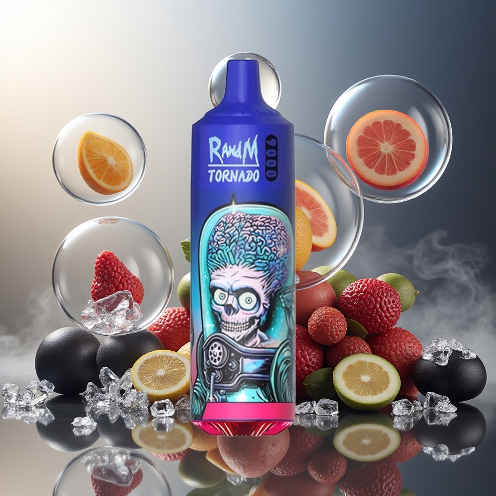Partihandel Sverige RandM Fumot Tornado 9000 Puffs 18mL Mesh RGB Display 54 Smaker Svart Is
