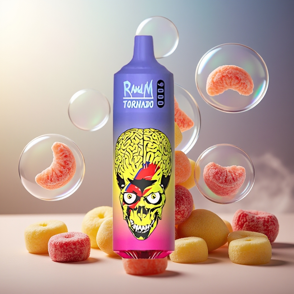 Partihandel Sverige RandM Fumot Tornado 9000 Puffs 18mL RGB Skittles (Regnbåge)