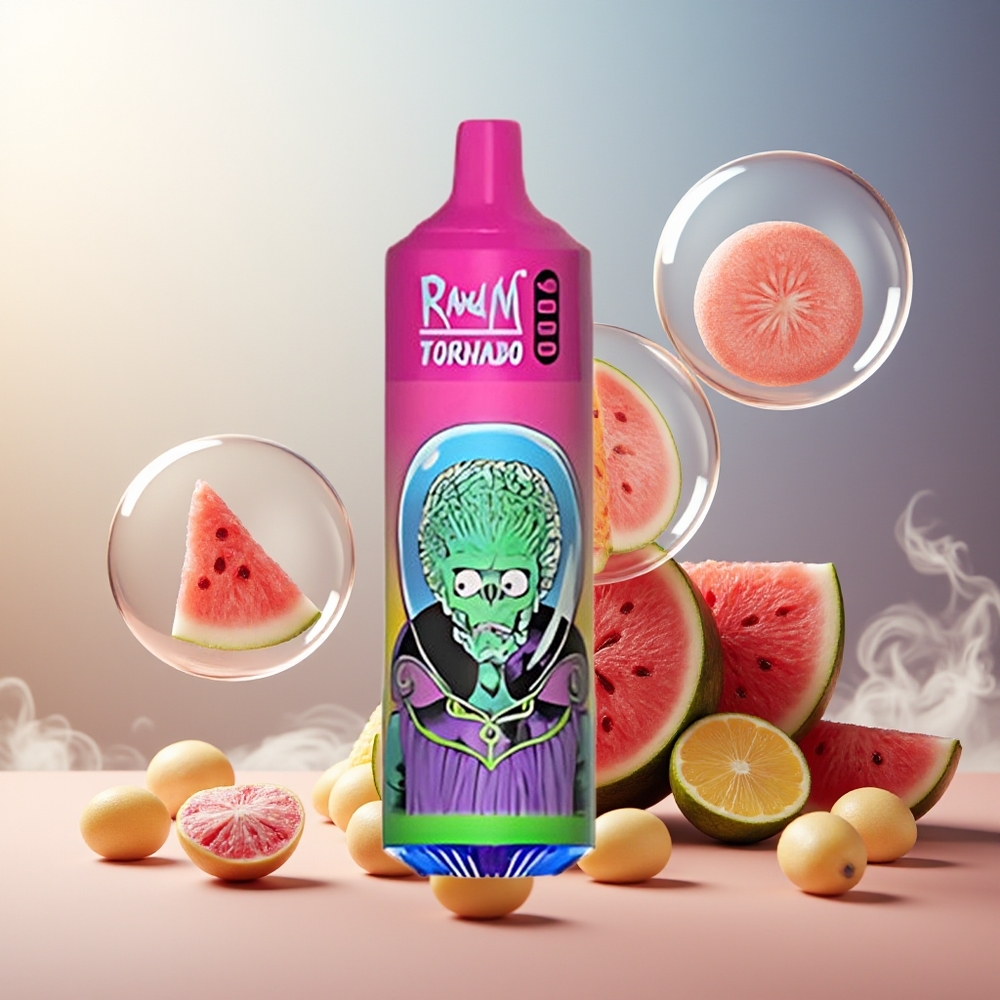 Partihandel Sverige RandM Fumot Tornado 9000 Puffs 18mL Vattenmelon Tuggummi Mesh RGB Display