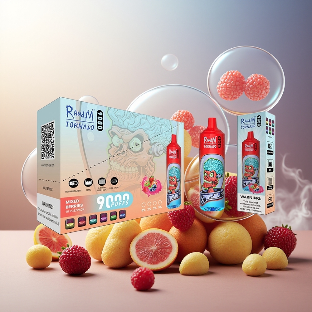 Partihandel Sverige RandM Fumot Tornado 9000 Puffs 850mAh 18mL Mesh Blandade Bär Display
