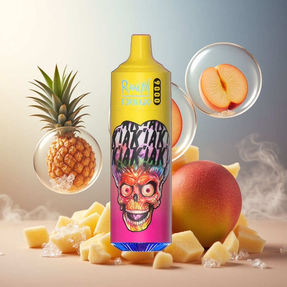 Partihandel Sverige RandM Fumot Tornado 9000 Puffs 850mAh 18mL Mesh Persika Mango Ananas RGB