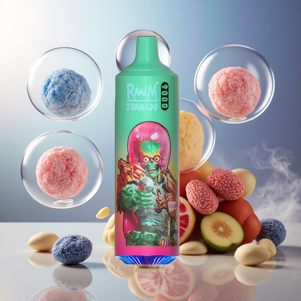 Partihandel Sverige RandM Fumot Tornado 9000 Puffs 850mAh 18mL Mesh RGB Blå Razz Kush