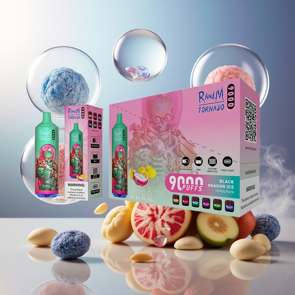 Partihandel Sverige RandM Fumot Tornado 9000 Puffs 850mAh 18mL Mesh RGB Blå Razz Kush