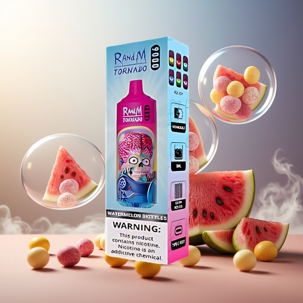 Partihandel Sverige RandM Fumot Tornado 9000 Puffs Disposable Vattenmelon Skittles 850mAh 18mL Mesh RGB 54 Smaker